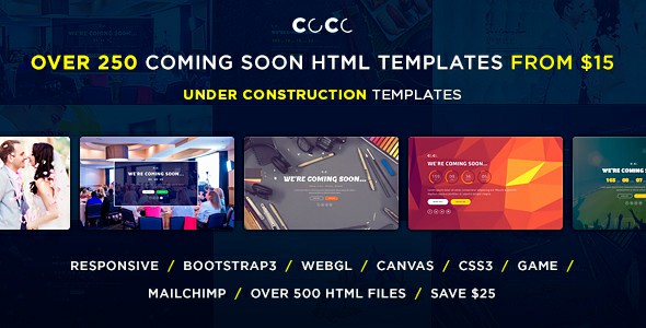 CoCo – 250 Responsive HTML Multipurpose Under Construction Coming Soon Templates