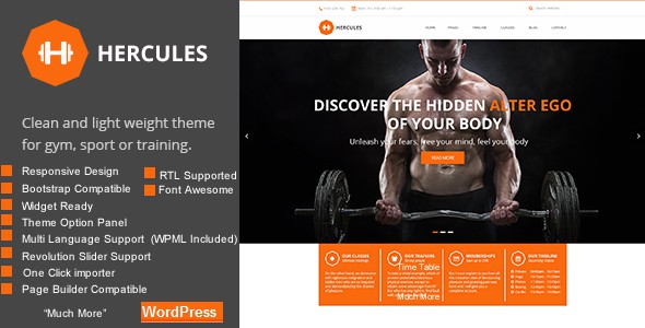 Gym Hercules Gym Fitness WordPress Theme RTL